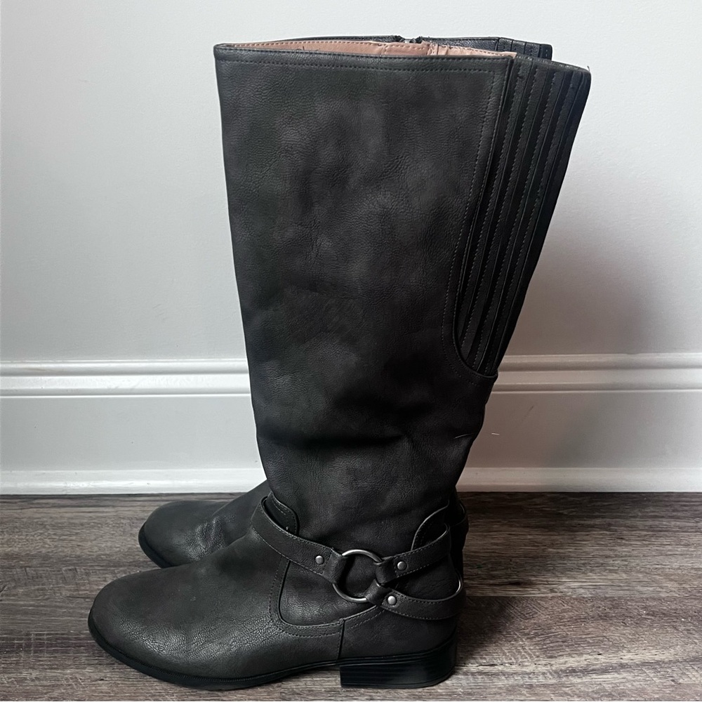 Life Stride Soft System Boots X-Felicity Sz 10M Gray Riding Faux Leather EUC %